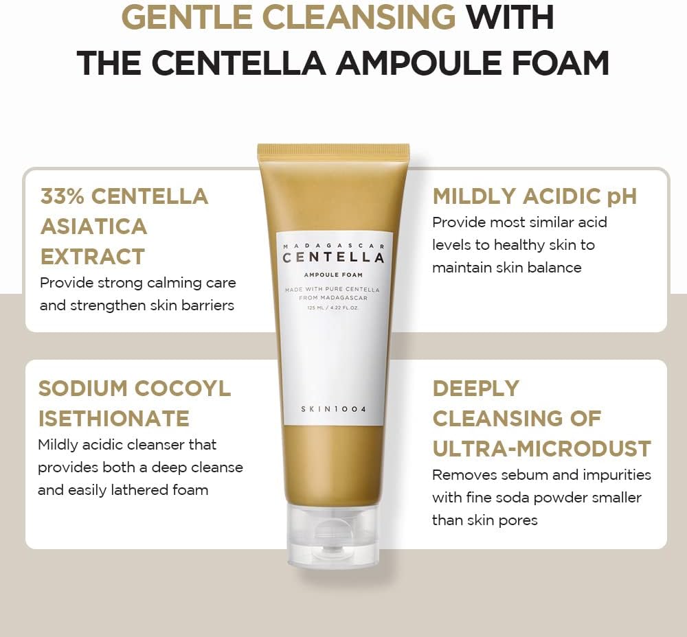 SKIN1004 Madagascar Centella Ampoule Foam 4.22 fl.oz(125ml) | Low pH Foam Cleanser | Natural Soda Powder Coconut Surfactant