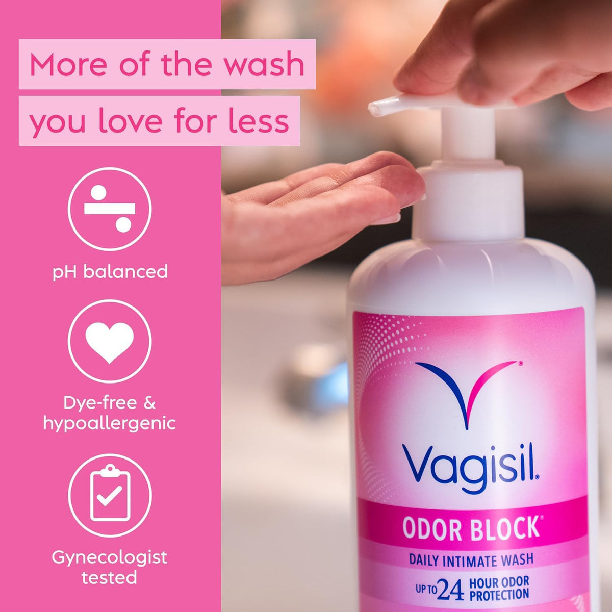 VAGISIL FEMININE WASH FOR INTIMATE AREA HYGIENE ODOR BLOCK 16.9 OZ WITH PUMP