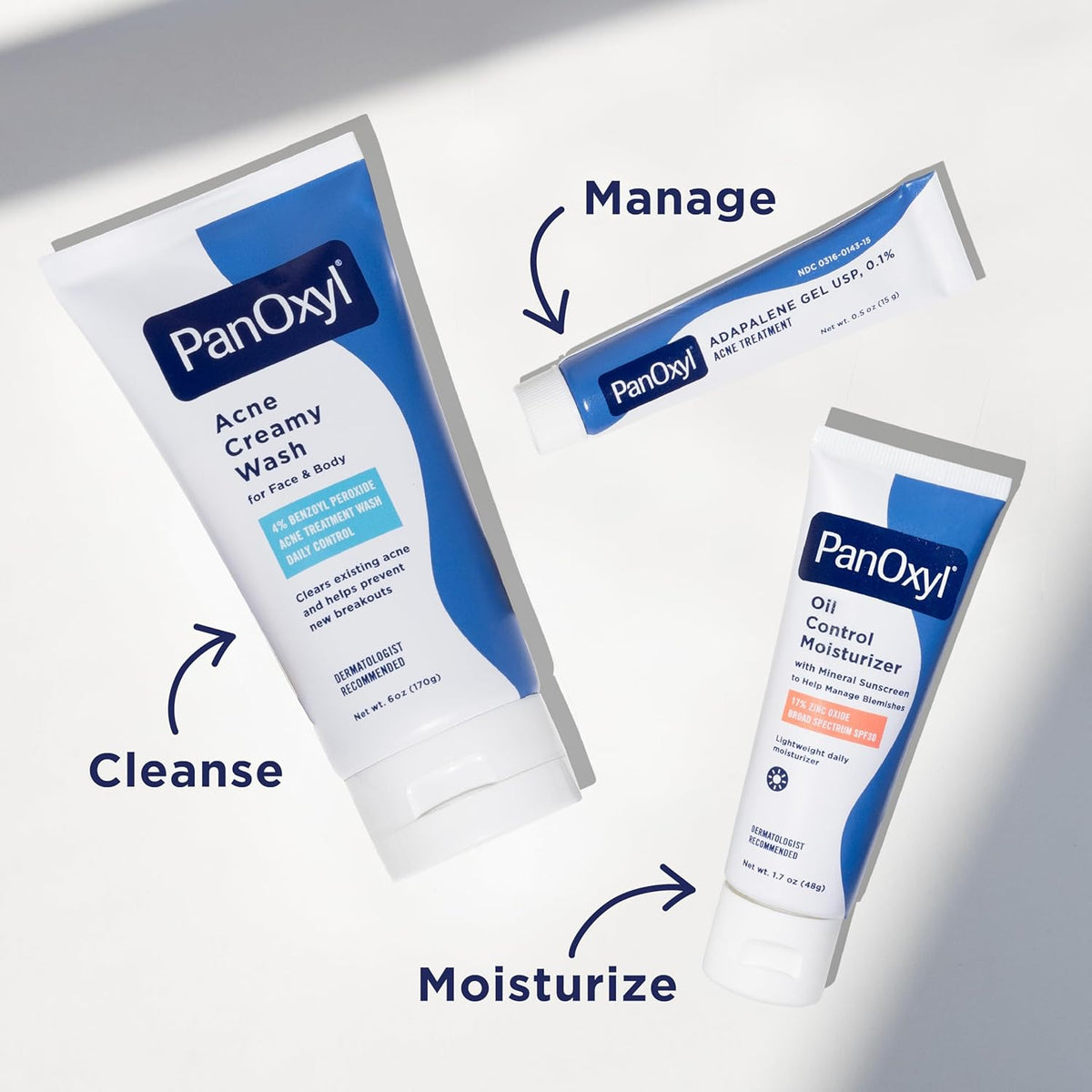 PanOxyl Adapalene 0.1% Leave-On Gel, 30 Day Supply, Retinoid Gel Acne Treatment, Acne Prone Skin, Oil Free, Fragrance Free, 0.5 oz