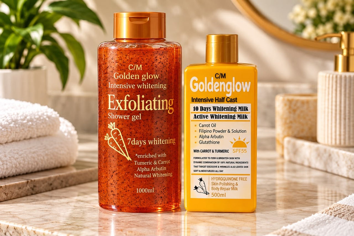 C/M GOLDEN GLOW INTENSIVE BRIGHTENING BODY SET – EXFOLIATING & MOISTURIZING SKINCARE COMBO