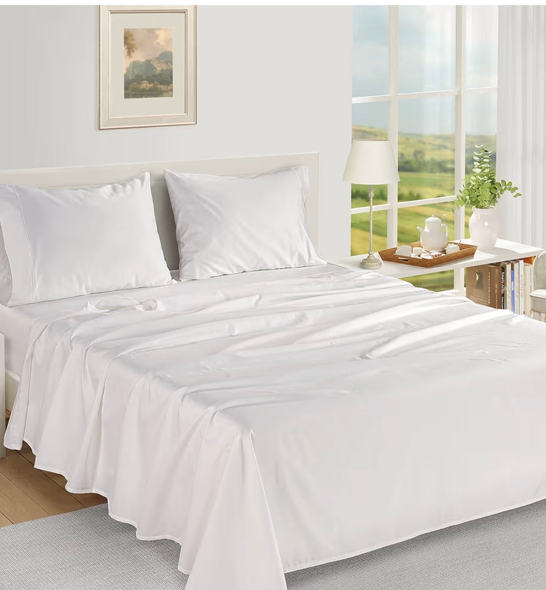 Qamiashop Luxury 100% Egyptian Cotton 6-Piece Bedding Set – Duvet Cover, Flat Sheet & 4 Pillowcases White