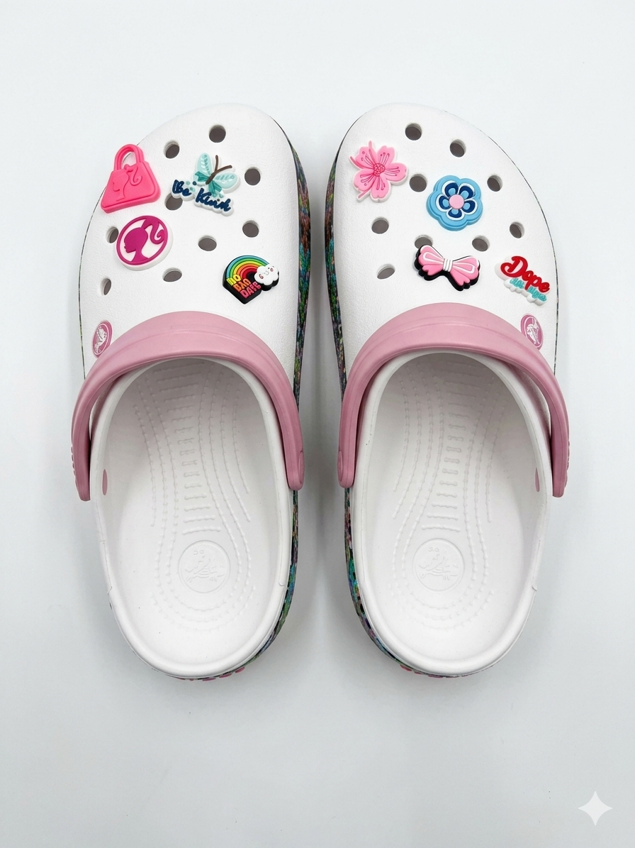 White and Pink Crocband Crocs