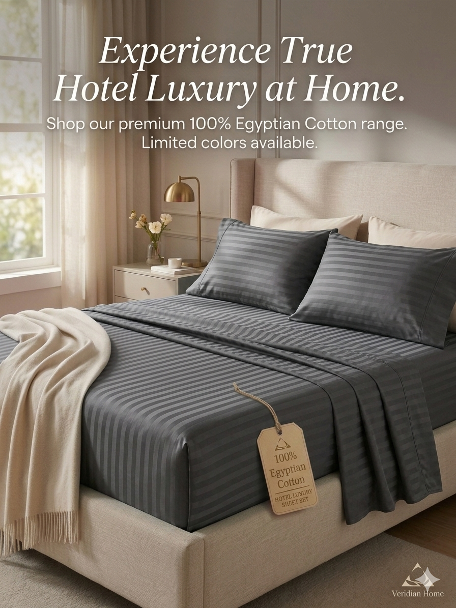 Qamiashop Luxury 100% Egyptian Cotton 6-Piece Striped Bedding Set – Duvet Cover, Flat Sheet & 4 Pillowcases