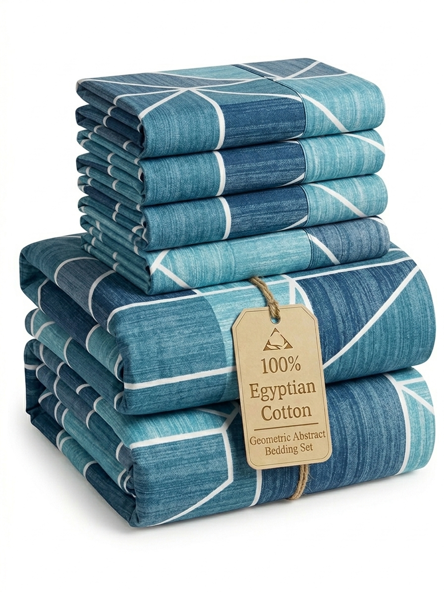 Qamiashop Luxury 100% Egyptian Cotton 6-Piece Bedding Set – Duvet Cover, Flat Sheet & 4 Pillowcases