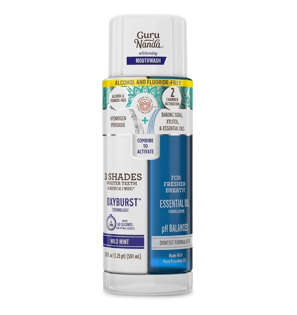 GuruNanda Teeth Whitening Dual Barrel Oxyburst Mouthwash | 20 Fl oz