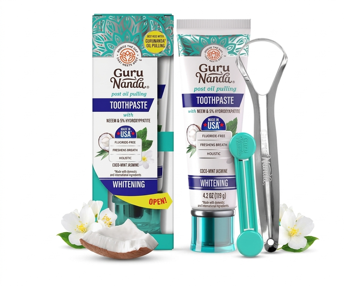 GuruNanda Hydroxyapatite Toothpaste for Whitening With Tongue Scraper & Squeezer | 4.2 oz