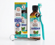 GuruNanda CocoMint Oil Pulling Mouthwash with Toothbrush & Tongue Scraper | 8 oz