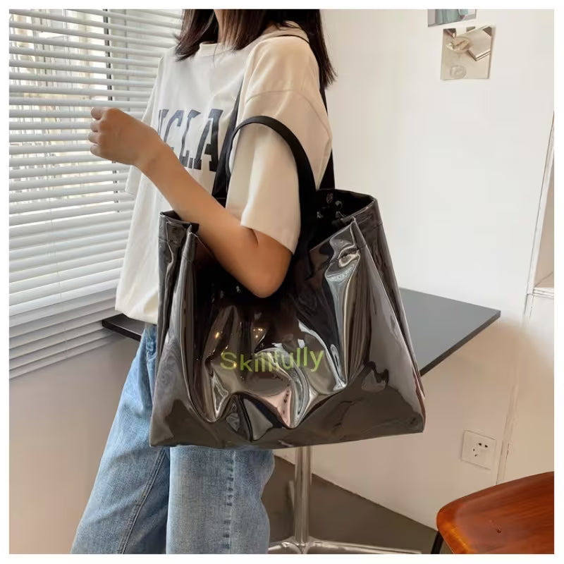 LADIES' MINIMALIST CASUAL TOTE BLACK SHOULDER HANDBAG
